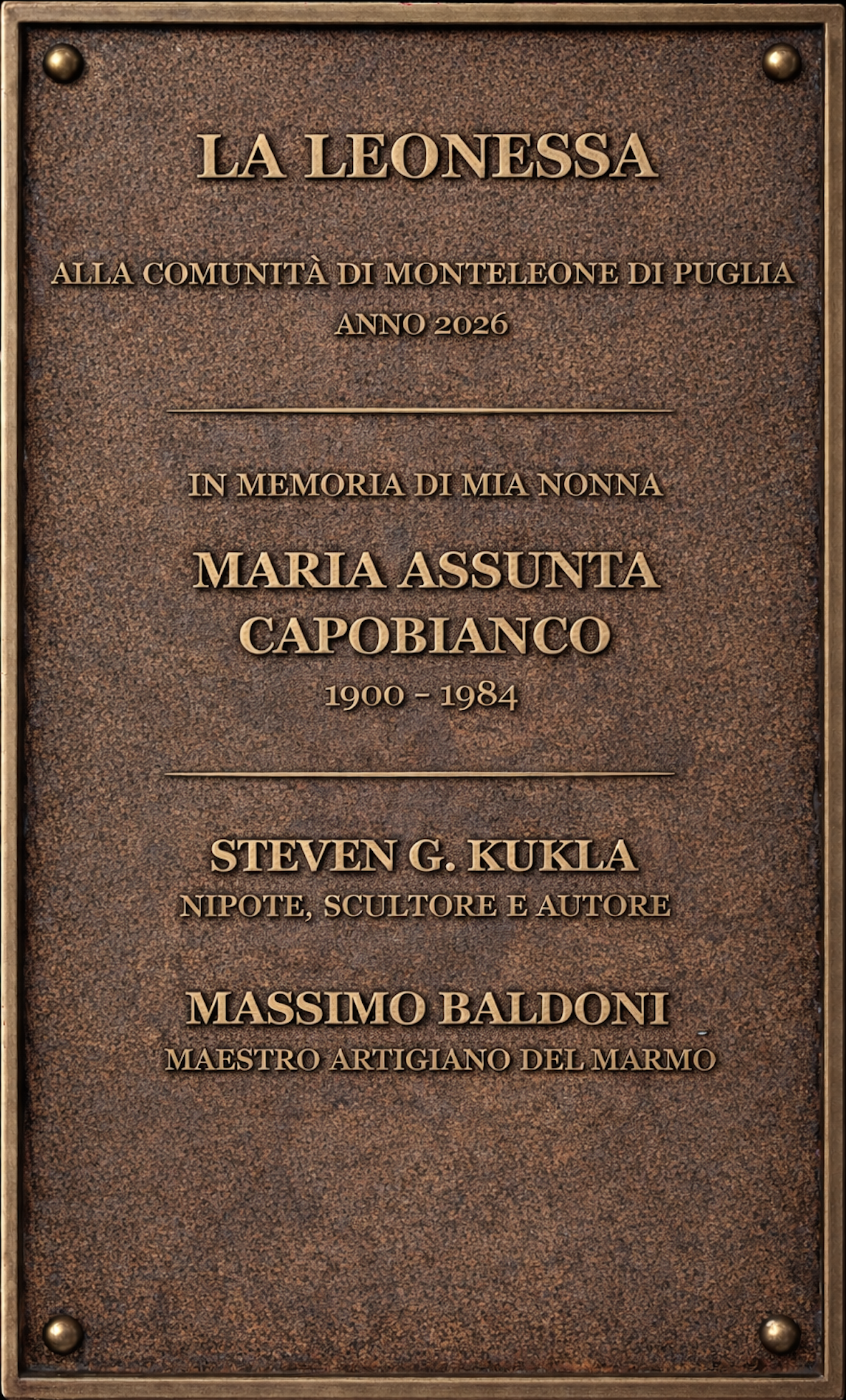 Targa commemorativa in bronzo della scultura La Leonessa